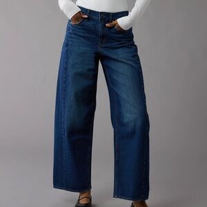 American Eagle Outfitters Dreamy Drape Strigid Dark Blue Barrel Jeans